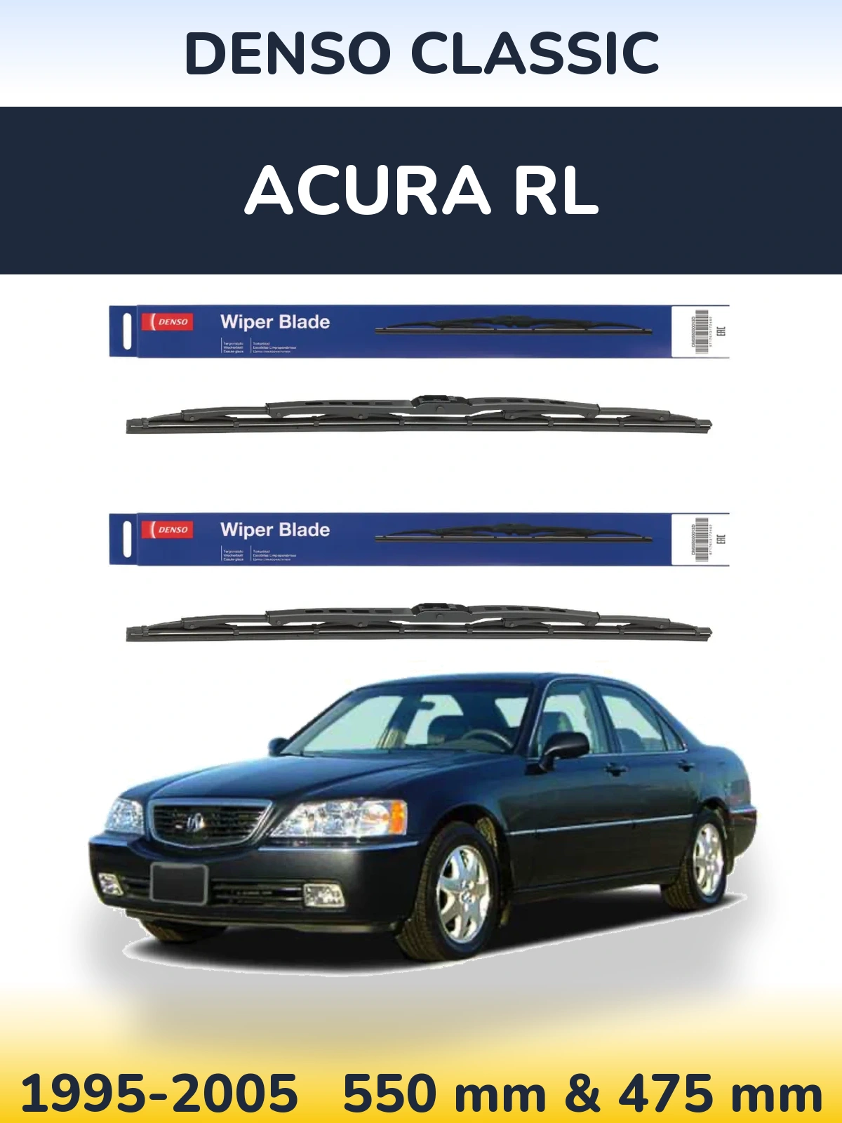 Front wiper blade set Denso Classic 550 & 475 mm for Acura RL 1995-2005