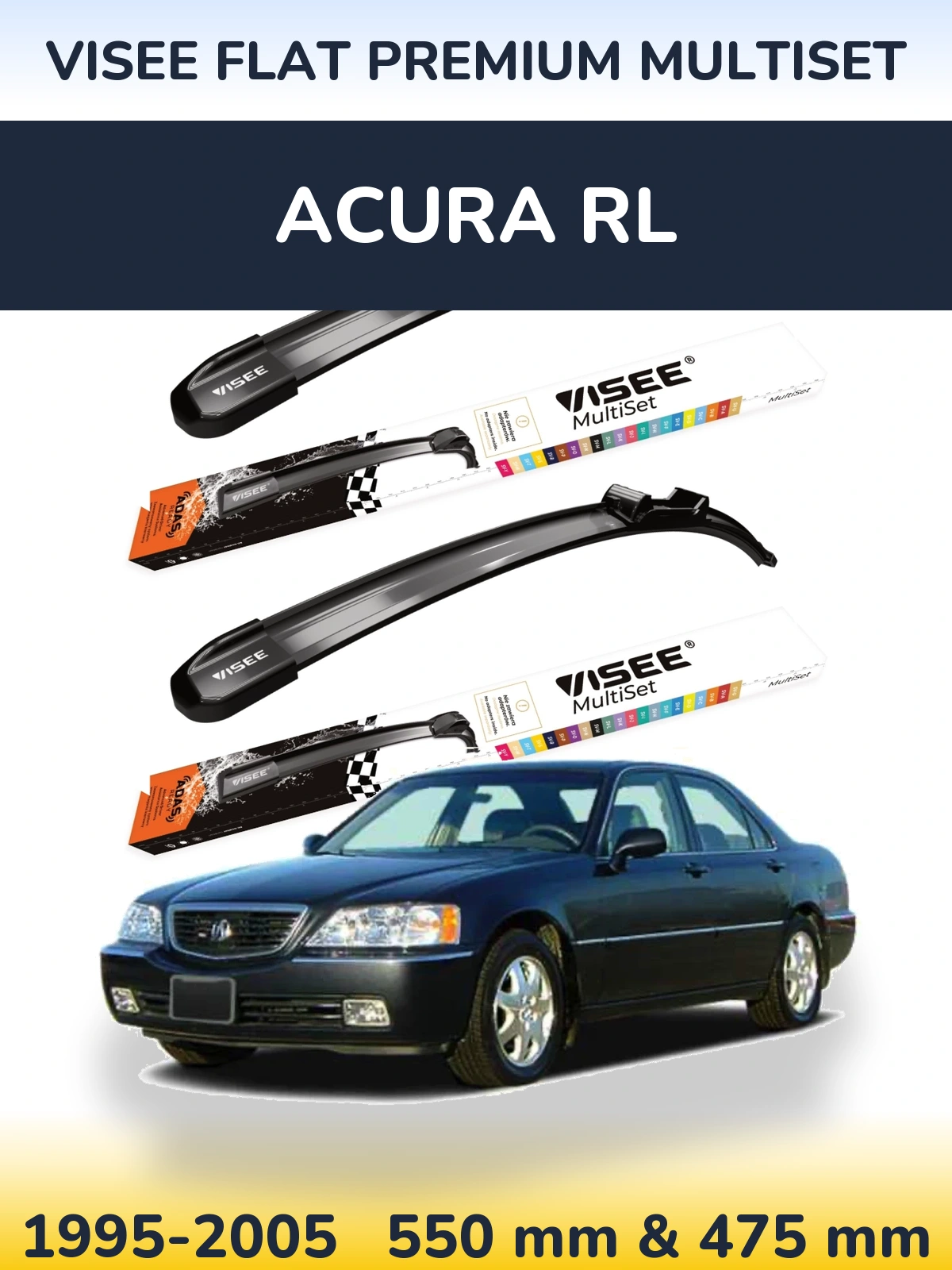 Komplet przednich wycieraczek VISEE FLAT PREMIUM MultiSet 550 & 475 mm do Acura RL 1995-2005