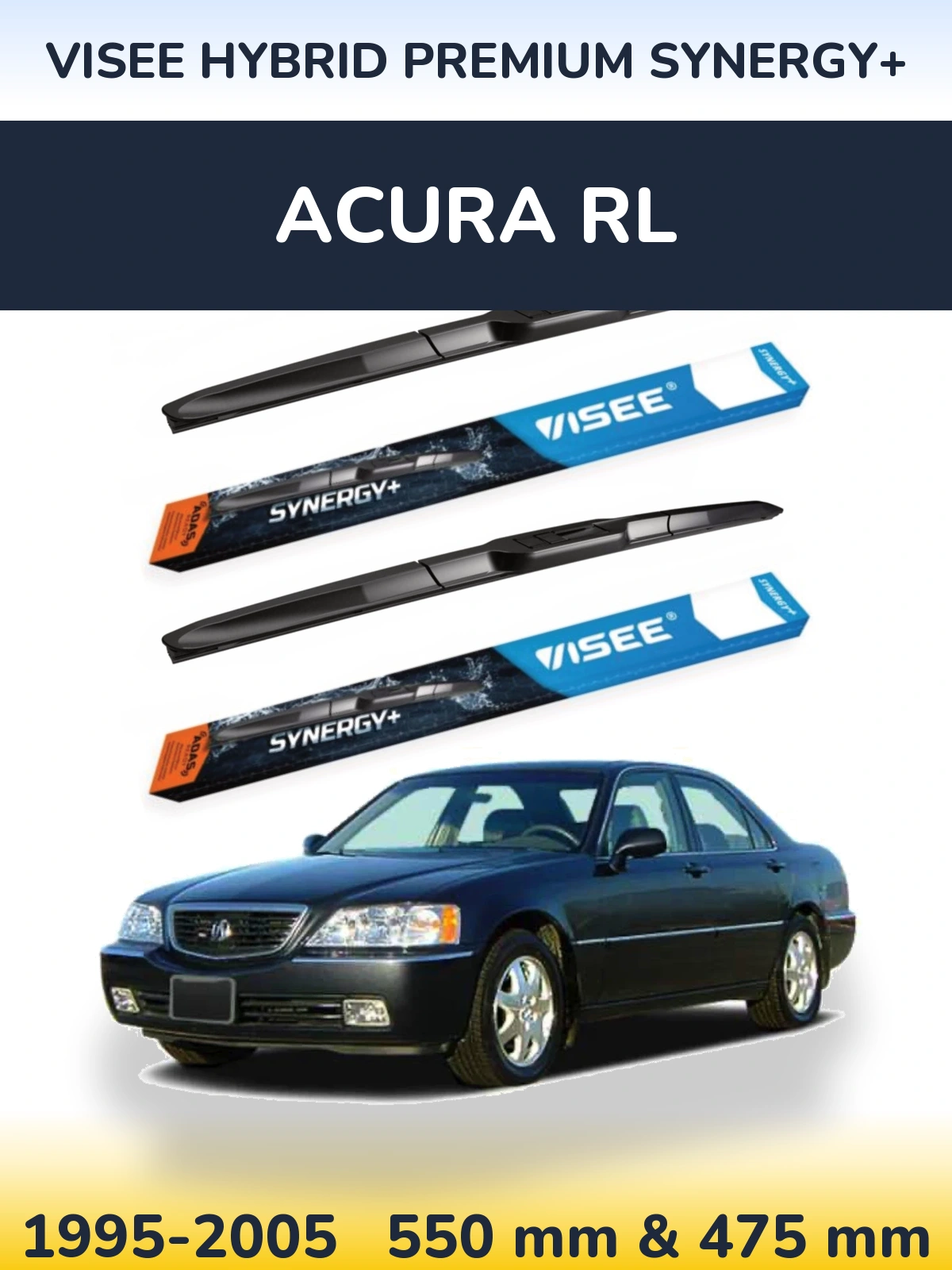 Front wiper blade set VISEE HYBRID PREMIUM SYNERGY+ 550 & 475 mm for Acura RL 1995-2005