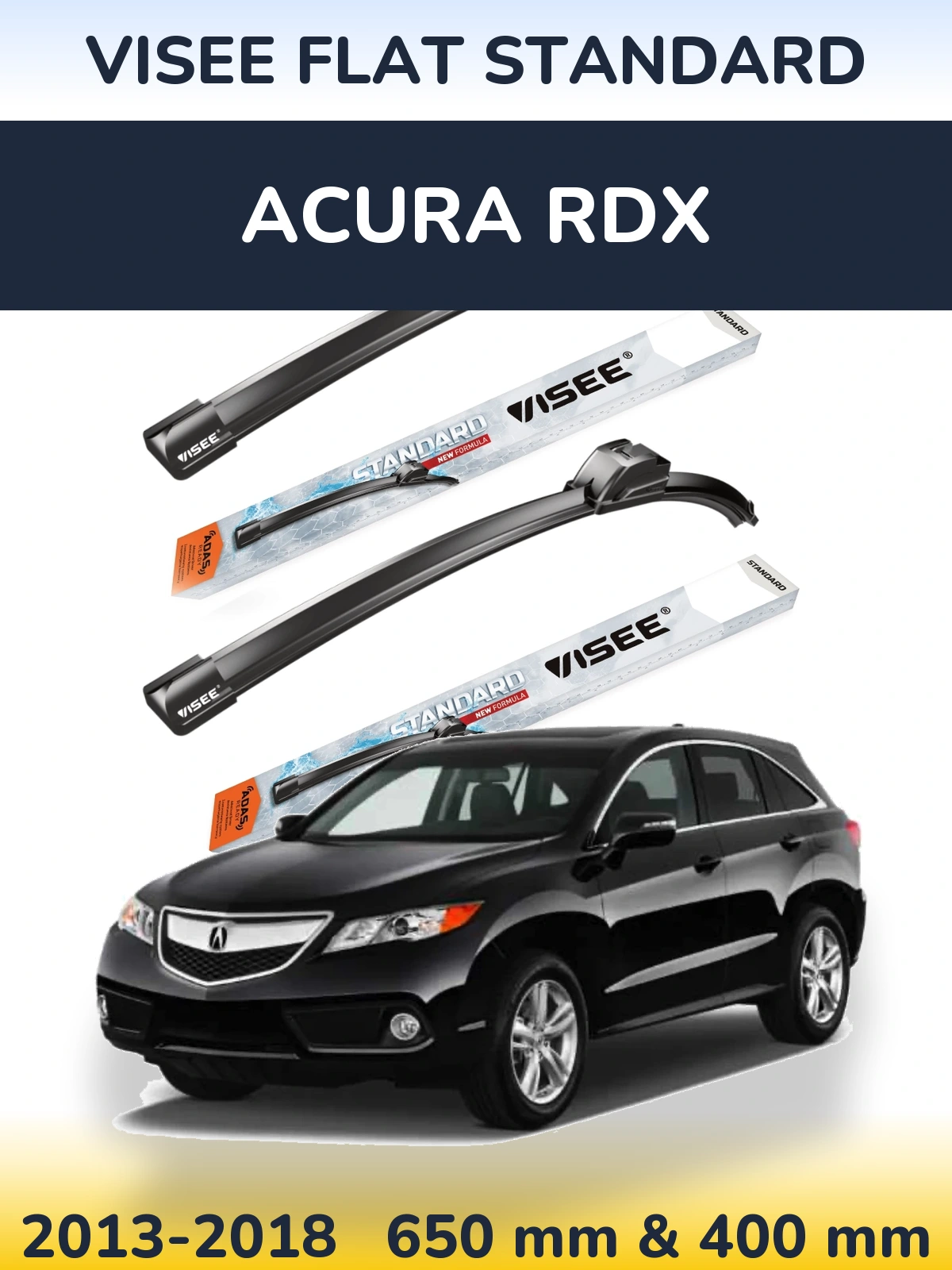 Комплект передних дворников VISEE FLAT STANDARD 650 & 400 мм для Acura RDX 2013-2018