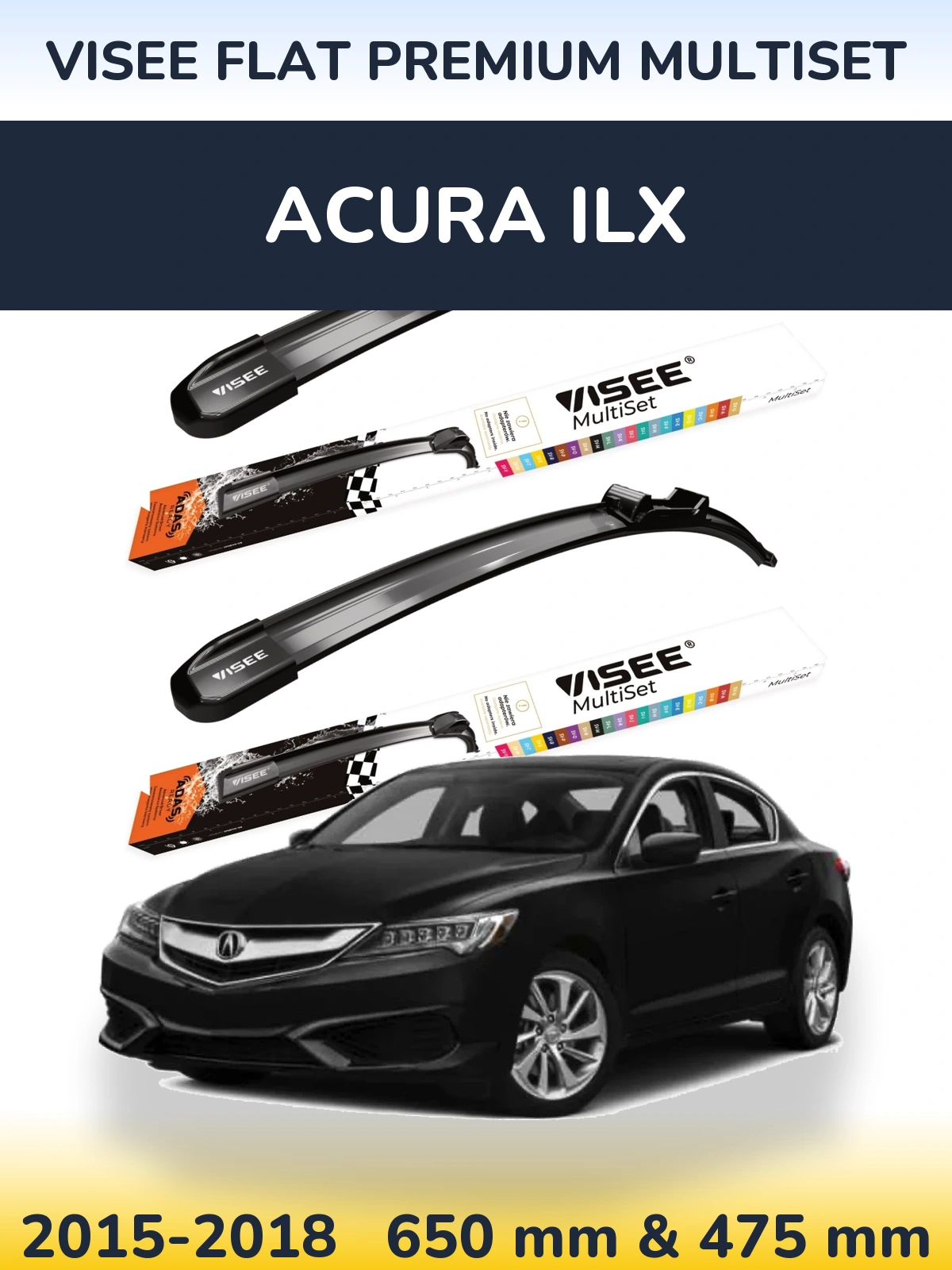 Komplet przednich wycieraczek VISEE FLAT PREMIUM MultiSet 650 & 475 mm do Acura ILX 2015-2018