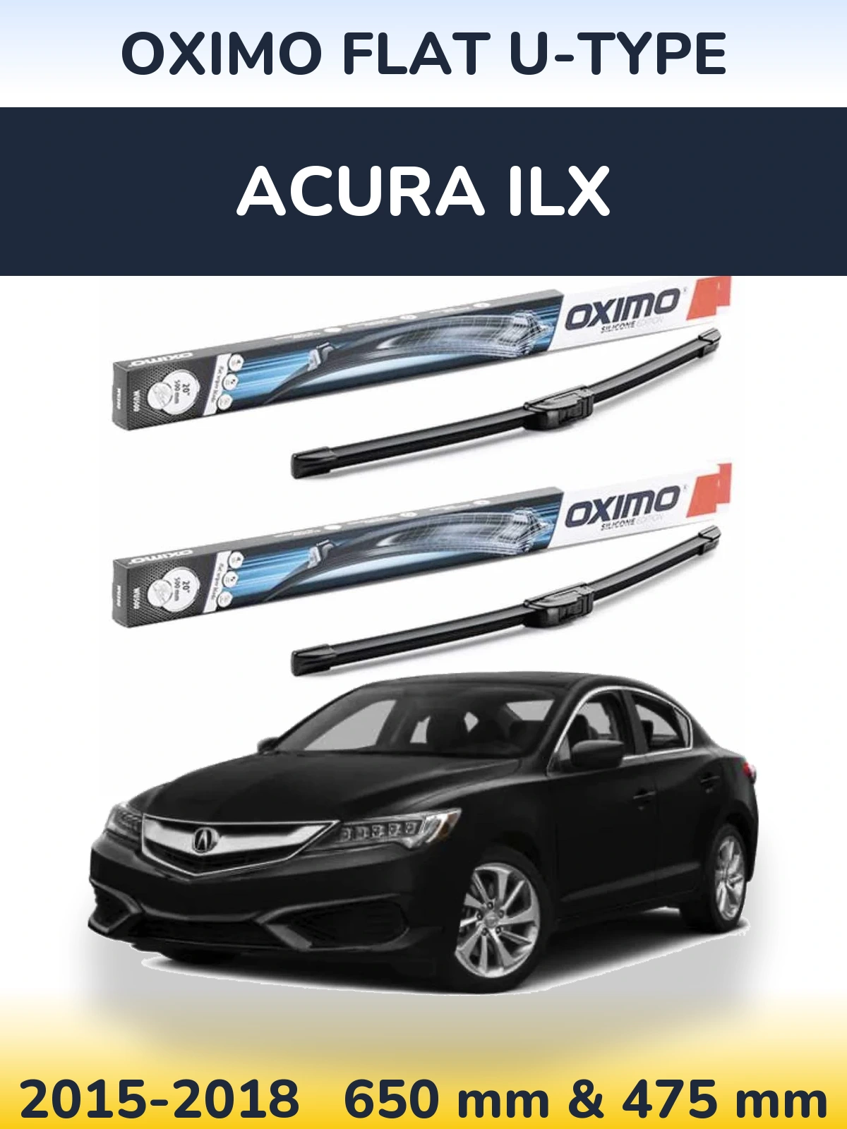 Komplet przednich wycieraczek Oximo Flat U-type 650 & 475 mm do Acura ILX 2015-2018