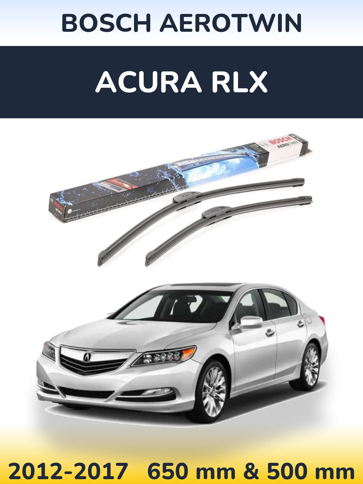 Front wiper blade set BOSCH AeroTwin 650 & 500 mm for Acura RLX 2012-2017