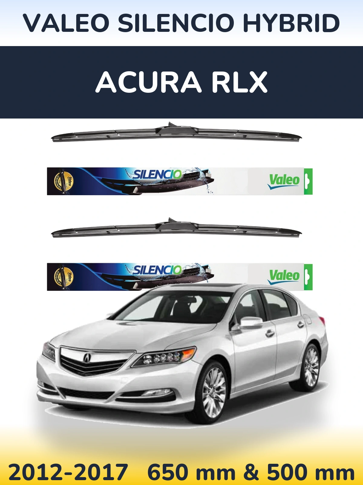 Komplet przednich wycieraczek Valeo Silencio Hybrid 650 & 500 mm do Acura RLX 2012-2017