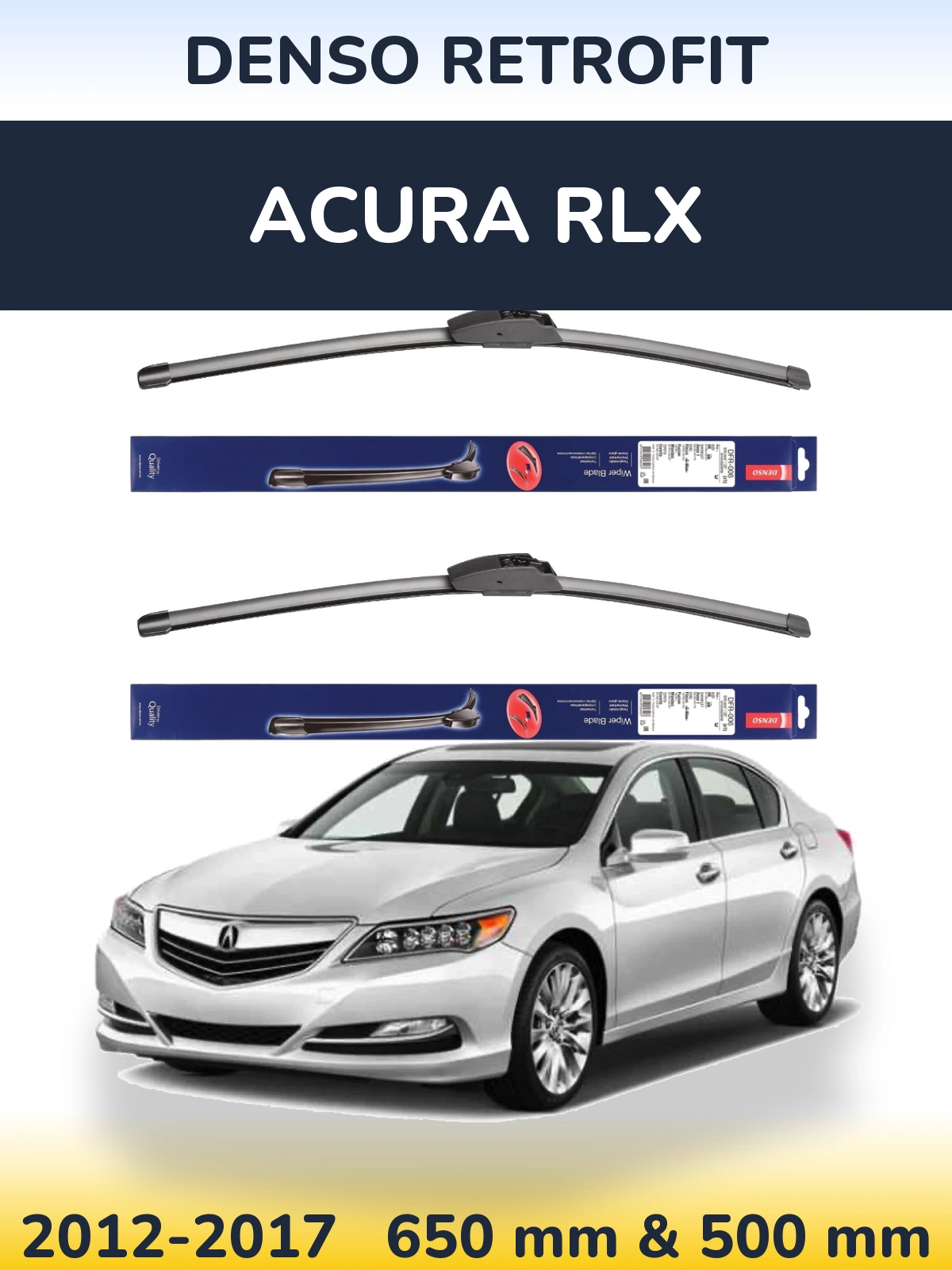Front wiper blade set Denso Retrofit 650 & 500 mm for Acura RLX 2012-2017