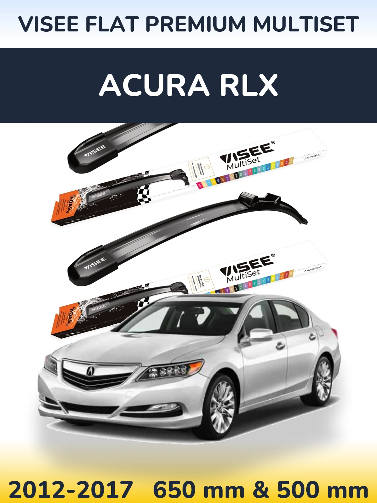 Front wiper blade set VISEE FLAT PREMIUM MultiSet 650 & 500 mm for Acura RLX 2012-2017