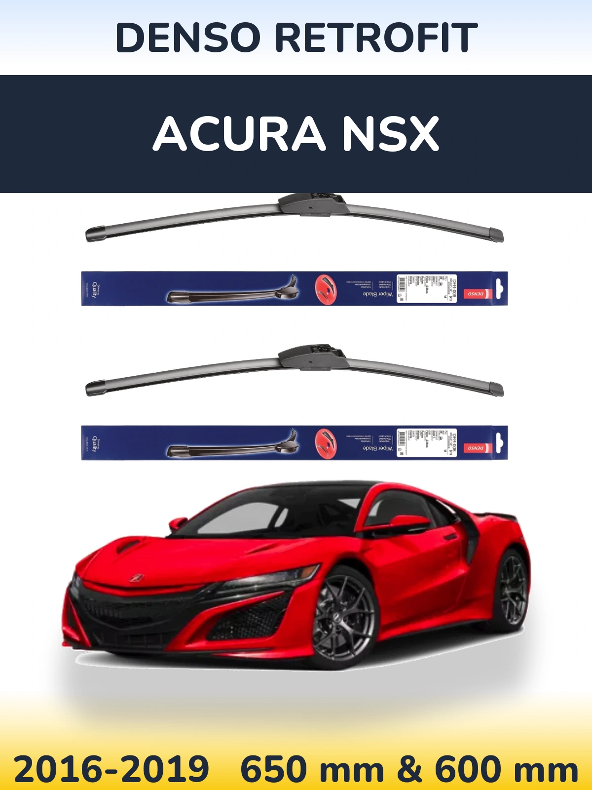 Комплект передніх щіток Denso Retrofit 650 & 600 мм для Acura NSX 2016-2019