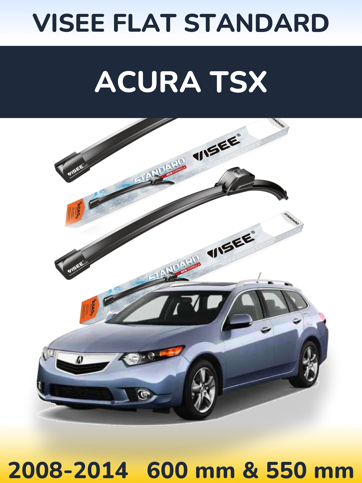 Комплект передних дворников VISEE FLAT STANDARD 600 & 550 мм для Acura TSX 2008-2014