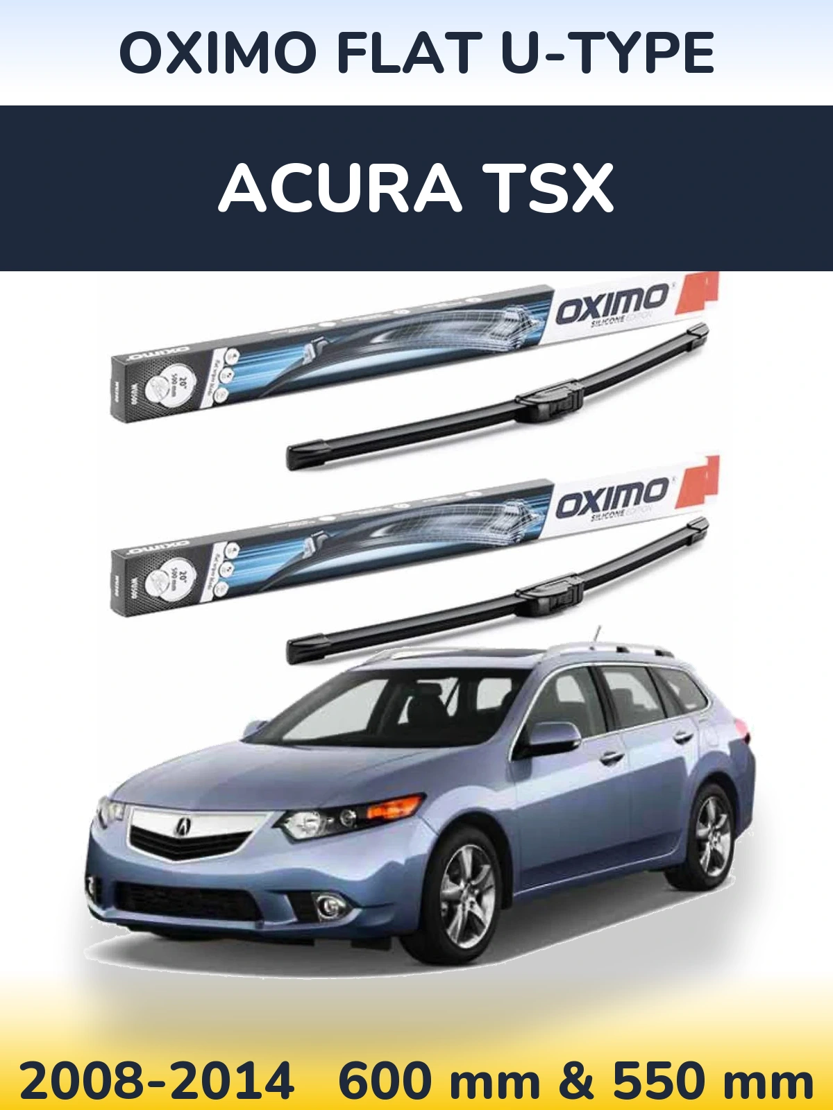 Комплект передних дворников Oximo Flat U-type 600 & 550 мм для Acura TSX 2008-2014