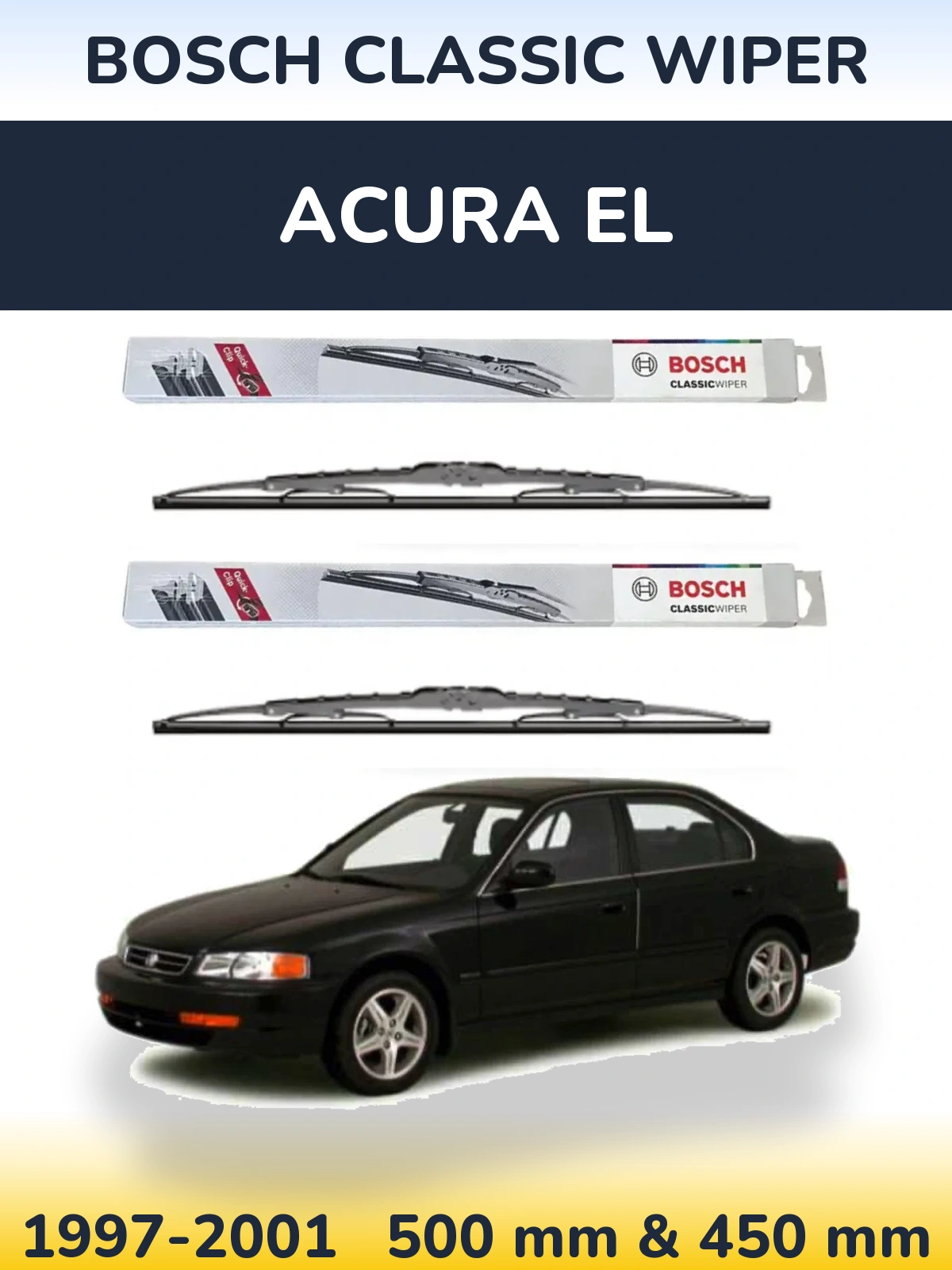 Front wiper blade set BOSCH Classic Wiper 500 & 450 mm for Acura EL 1997-2001