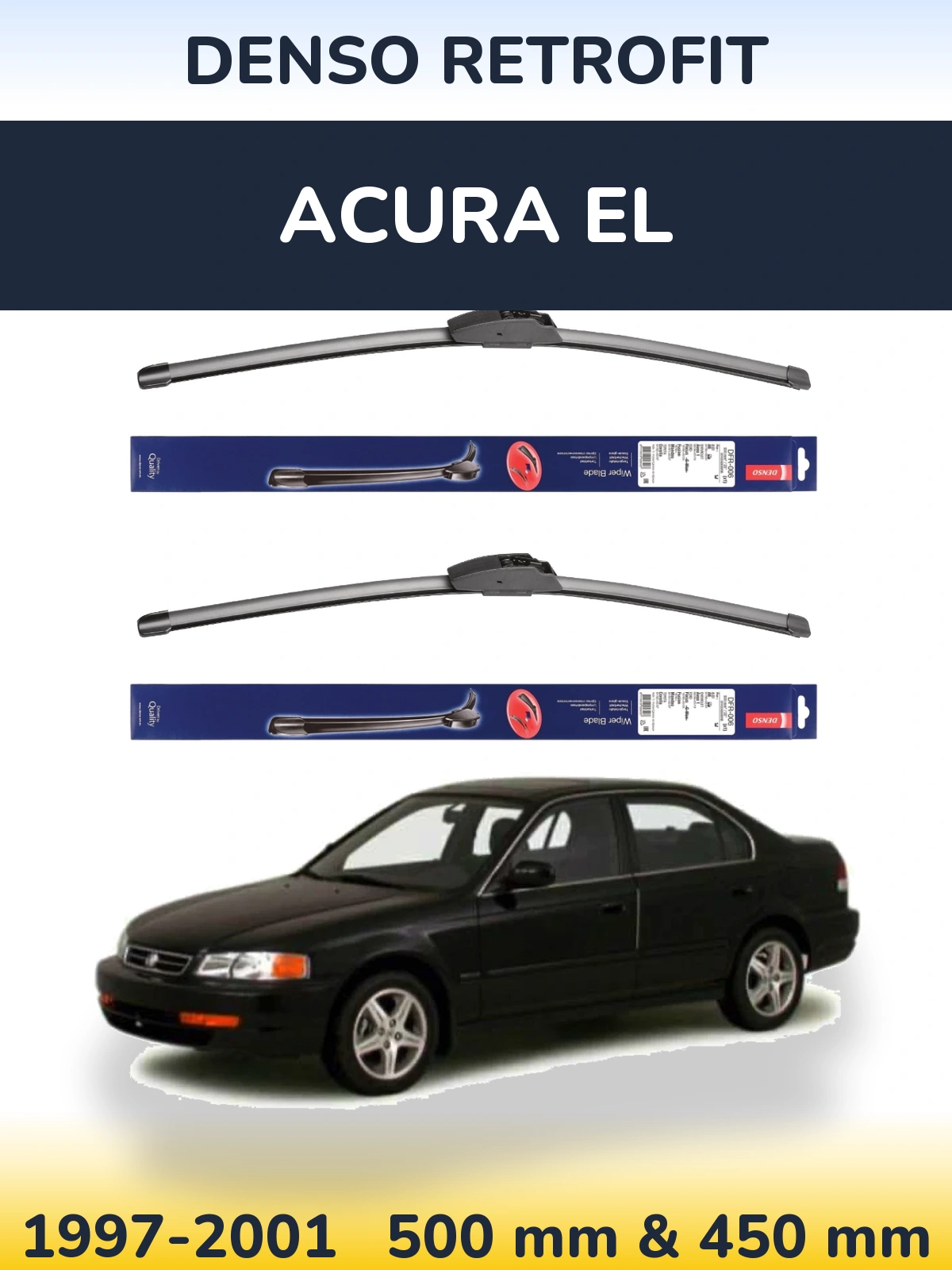 Front wiper blade set Denso Retrofit 500 & 450 mm for Acura EL 1997-2001