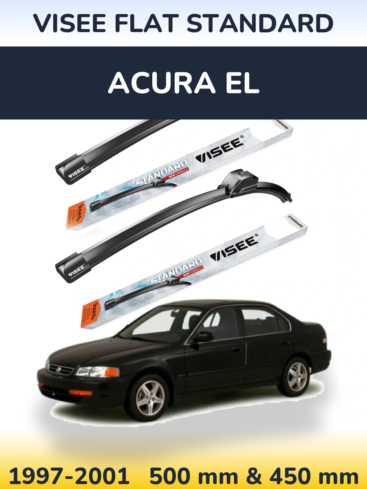 Front wiper blade set VISEE FLAT STANDARD 500 & 450 mm for Acura EL 1997-2001