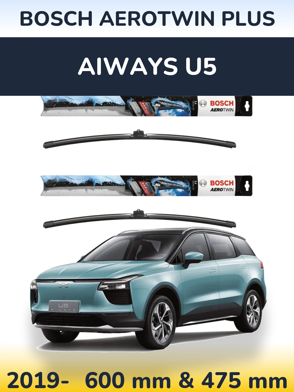 Комплект передних дворников BOSCH AeroTwin Plus 600 & 475 мм для Aiways U5 2019-2026