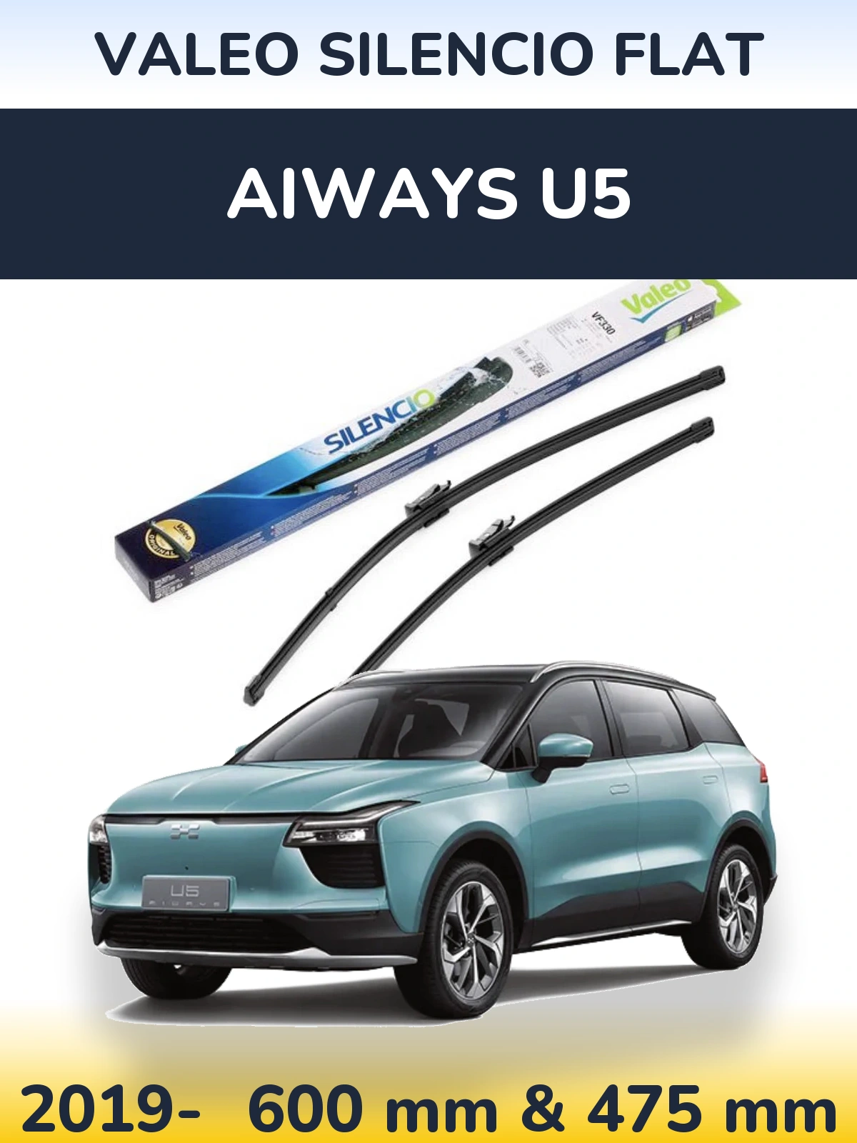 Комплект передних дворников Valeo Silencio Flat 600 & 475 мм для Aiways U5 2019-2026