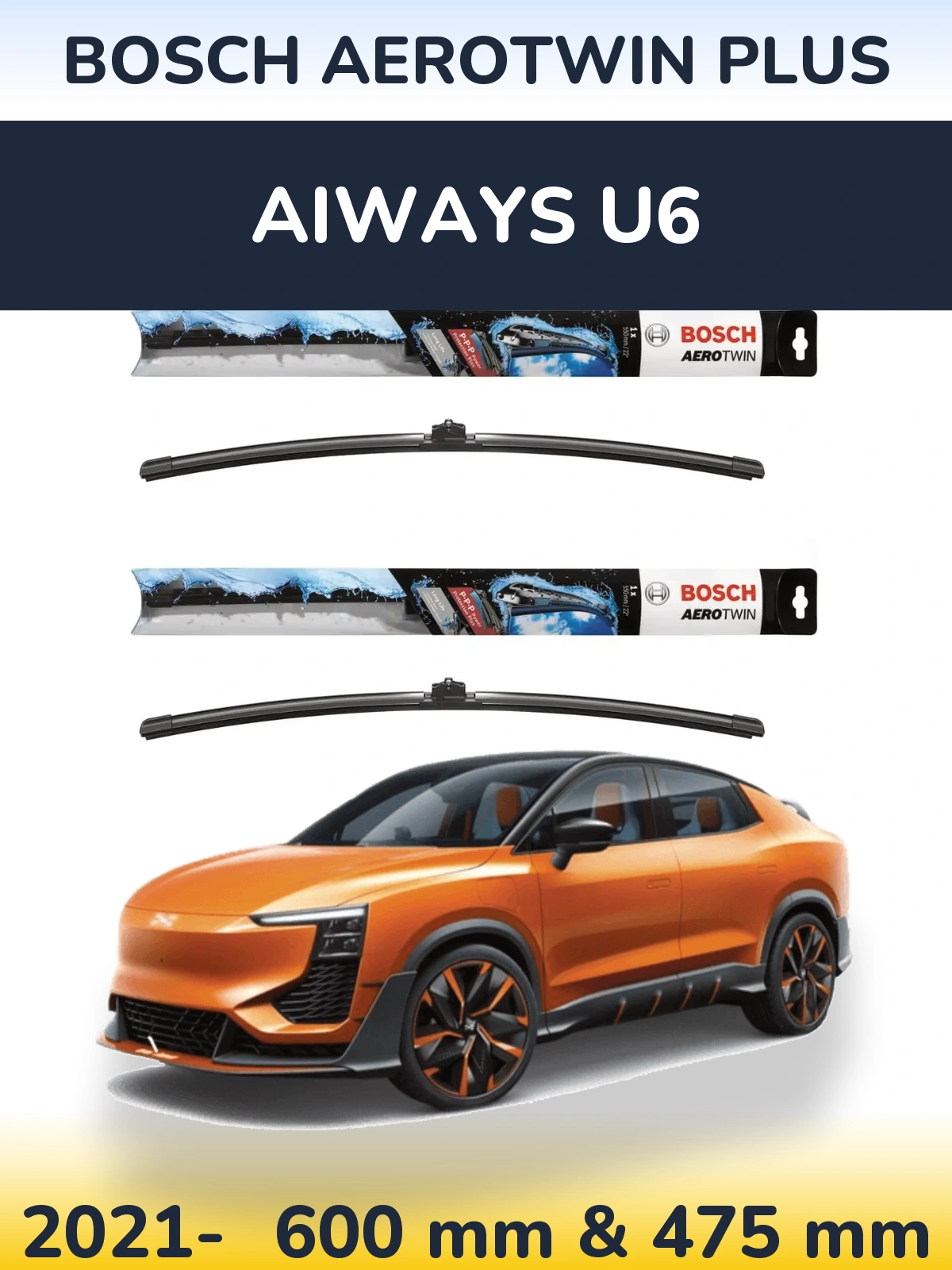Комплект передних дворников BOSCH AeroTwin Plus 600 & 475 мм для Aiways U6 2021-2026