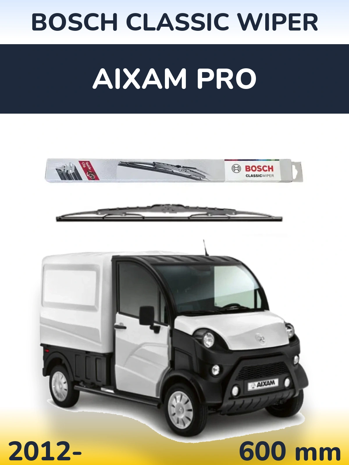 Front wiper blade BOSCH Classic Wiper 600 mm for Aixam PRO 2012-2026