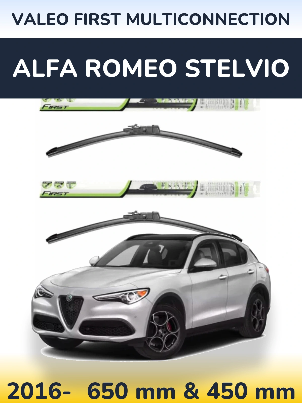Komplet przednich wycieraczek Valeo First MultiConnection 650 & 450 mm do Alfa Romeo Stelvio 2016-2026
