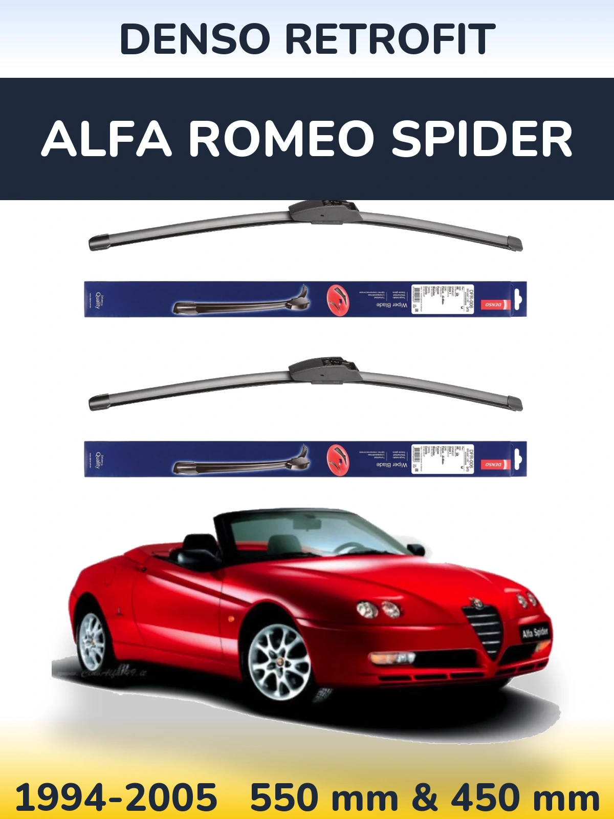 Komplet przednich wycieraczek Denso Retrofit 550 & 450 mm do Alfa Romeo Spider 1994-2005