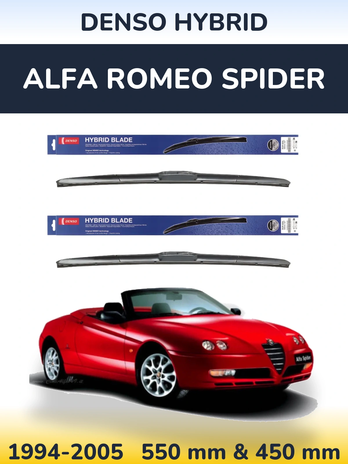Komplet przednich wycieraczek Denso Hybrid 550 & 450 mm do Alfa Romeo Spider 1994-2005