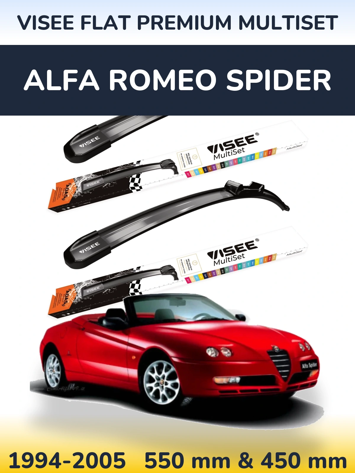Komplet przednich wycieraczek VISEE FLAT PREMIUM MultiSet 550 & 450 mm do Alfa Romeo Spider 1994-2005