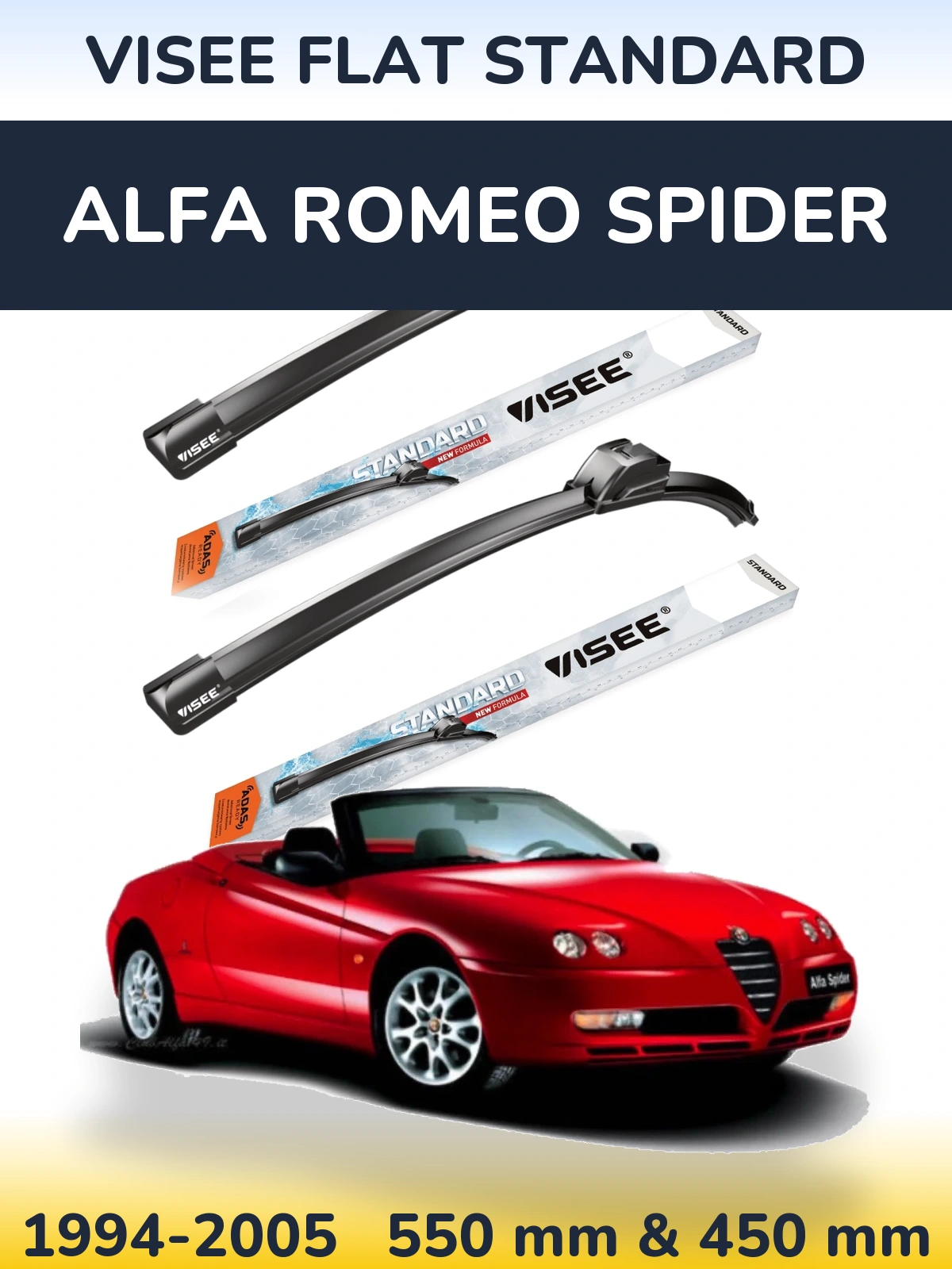 Komplet przednich wycieraczek VISEE FLAT STANDARD 550 & 450 mm do Alfa Romeo Spider 1994-2005