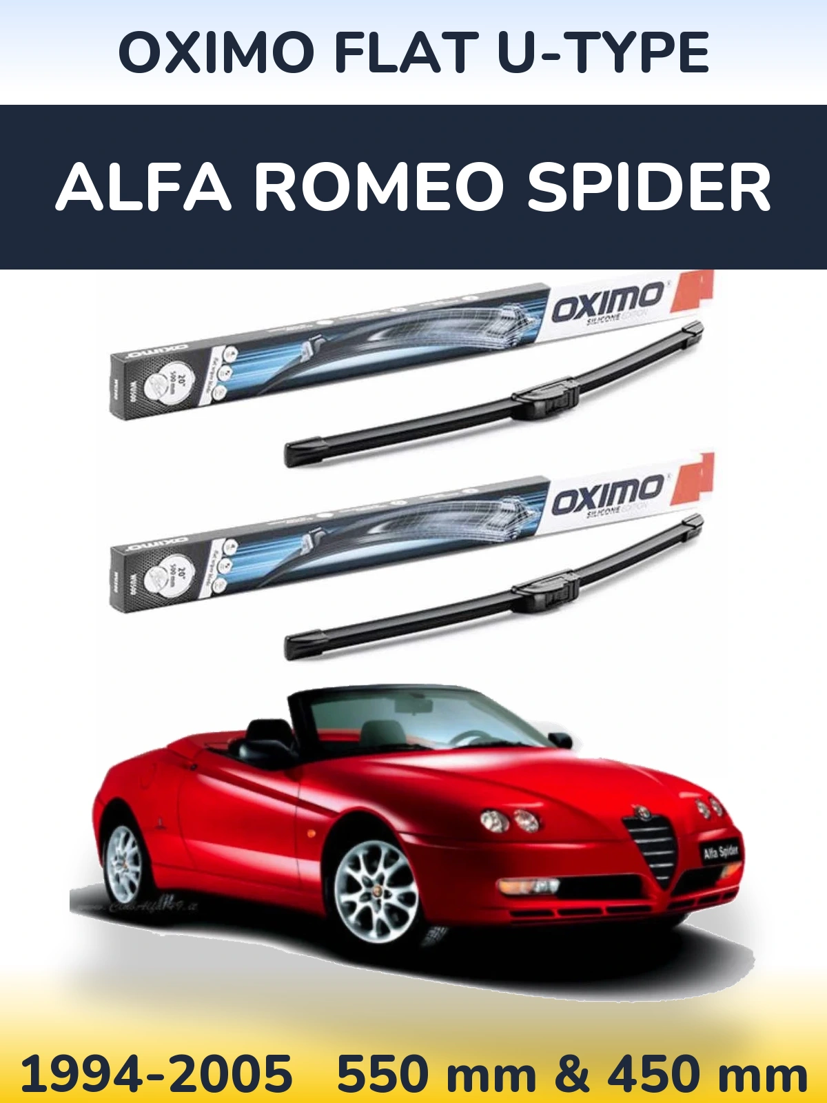 Комплект передних дворников Oximo Flat U-type 550 & 450 мм для Alfa Romeo Spider 1994-2005