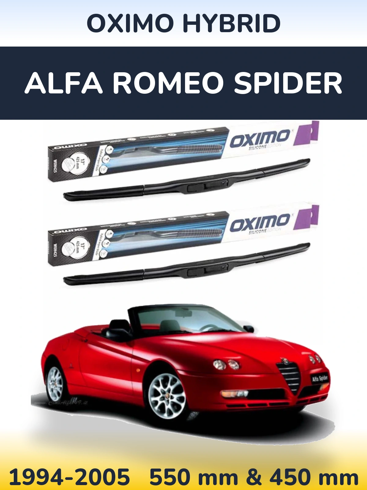 Front wiper blade set Oximo Hybrid 550 & 450 mm for Alfa Romeo Spider 1994-2005