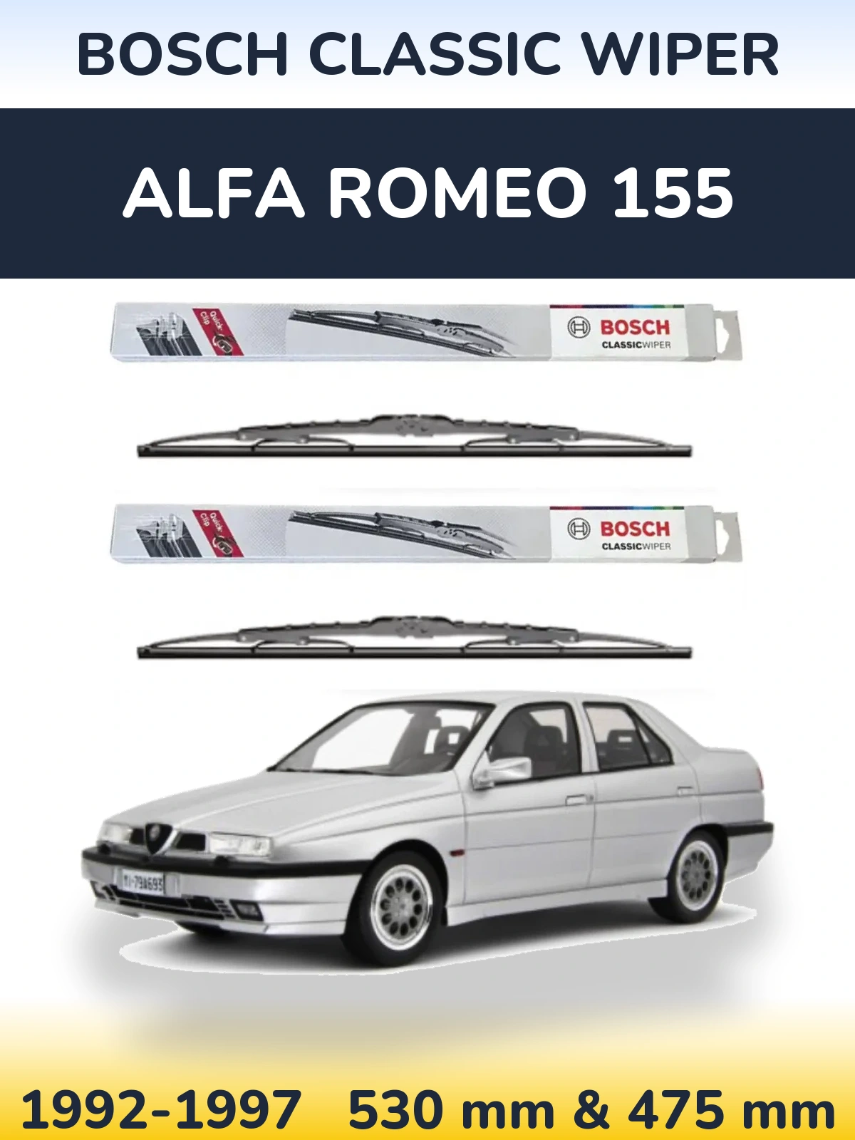 Front wiper blade set BOSCH Classic Wiper 530 & 475 mm for Alfa Romeo 155 1992-1997
