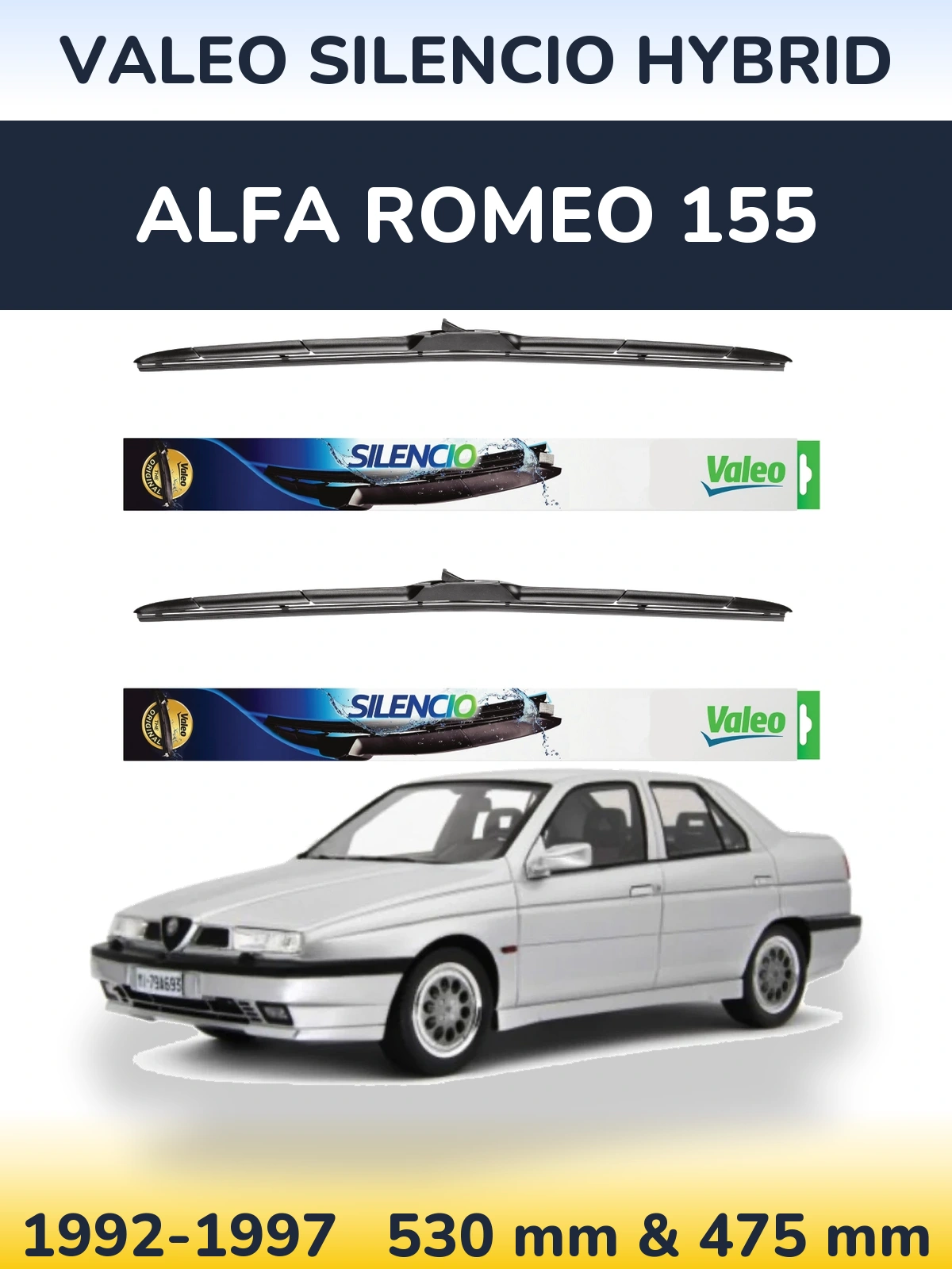 Комплект передних дворников Valeo Silencio Hybrid 530 & 475 мм для Alfa Romeo 155 1992-1997