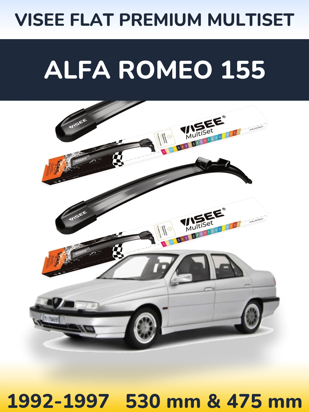 Komplet przednich wycieraczek VISEE FLAT PREMIUM MultiSet 530 & 475 mm do Alfa Romeo 155 1992-1997