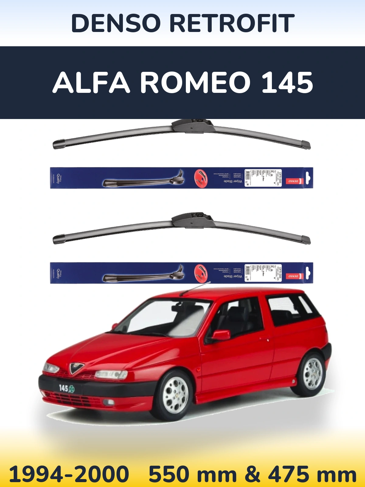 Front wiper blade set Denso Retrofit 550 & 475 mm for Alfa Romeo 145 1994-2000