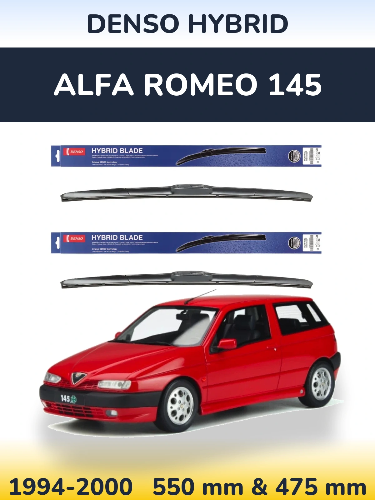 Комплект передних дворников Denso Hybrid 550 & 475 мм для Alfa Romeo 145 1994-2000