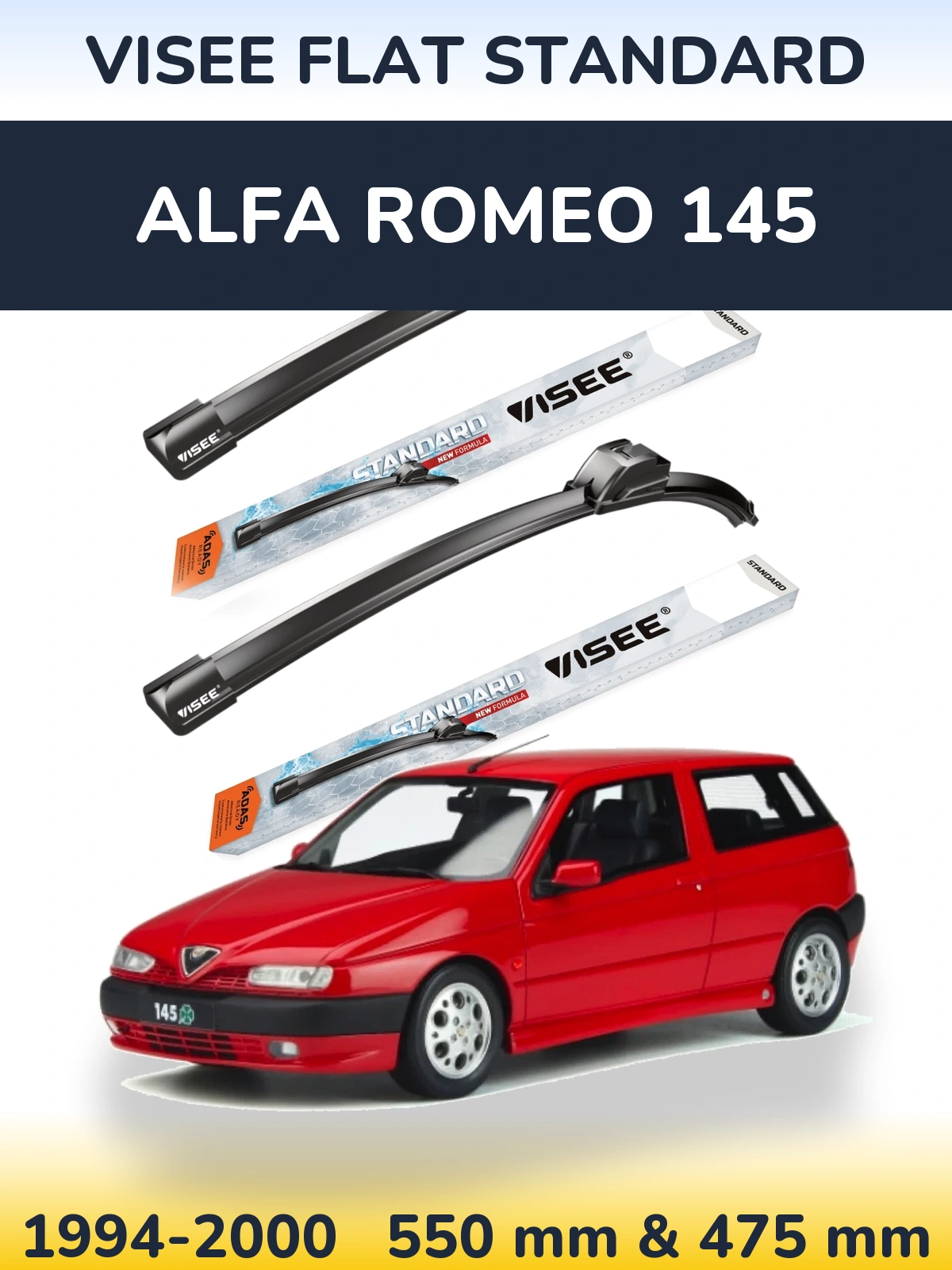 Komplet przednich wycieraczek VISEE FLAT STANDARD 550 & 475 mm do Alfa Romeo 145 1994-2000