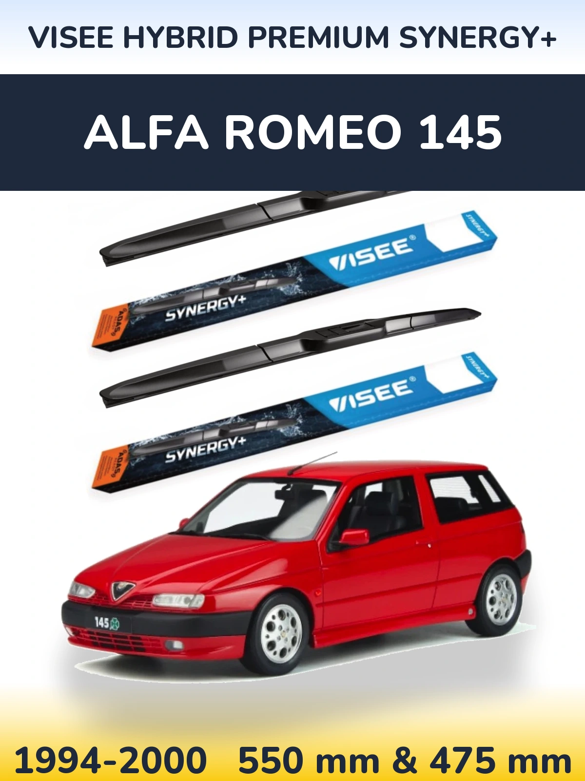 Front wiper blade set VISEE HYBRID PREMIUM SYNERGY+ 550 & 475 mm for Alfa Romeo 145 1994-2000