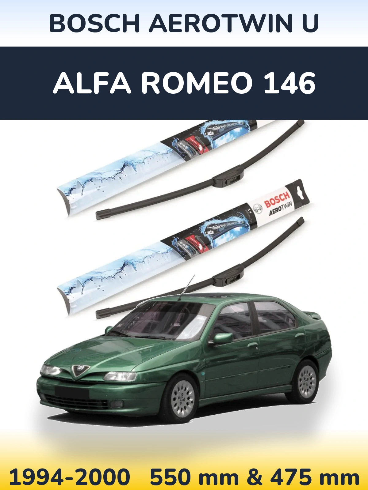 Komplet przednich wycieraczek BOSCH AeroTwin U 550 & 475 mm do Alfa Romeo 146 1994-2000