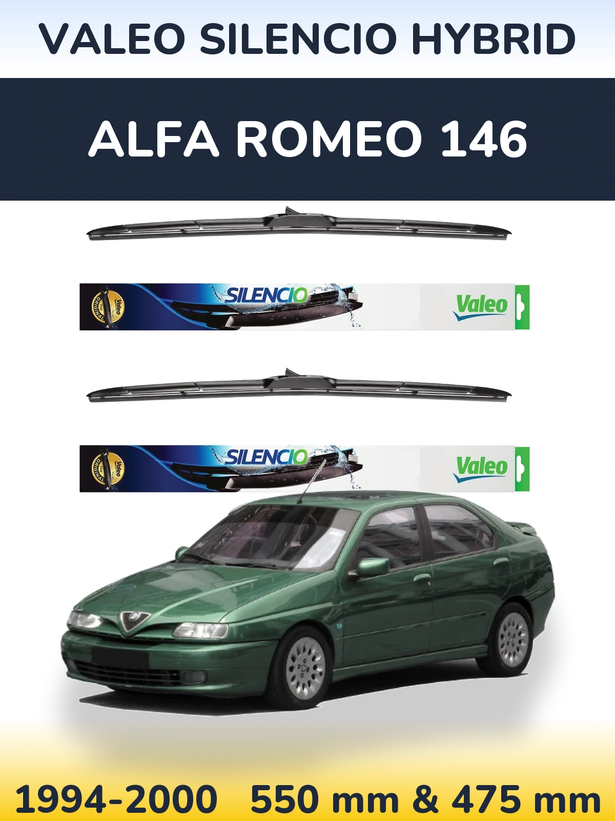 Komplet przednich wycieraczek Valeo Silencio Hybrid 550 & 475 mm do Alfa Romeo 146 1994-2000