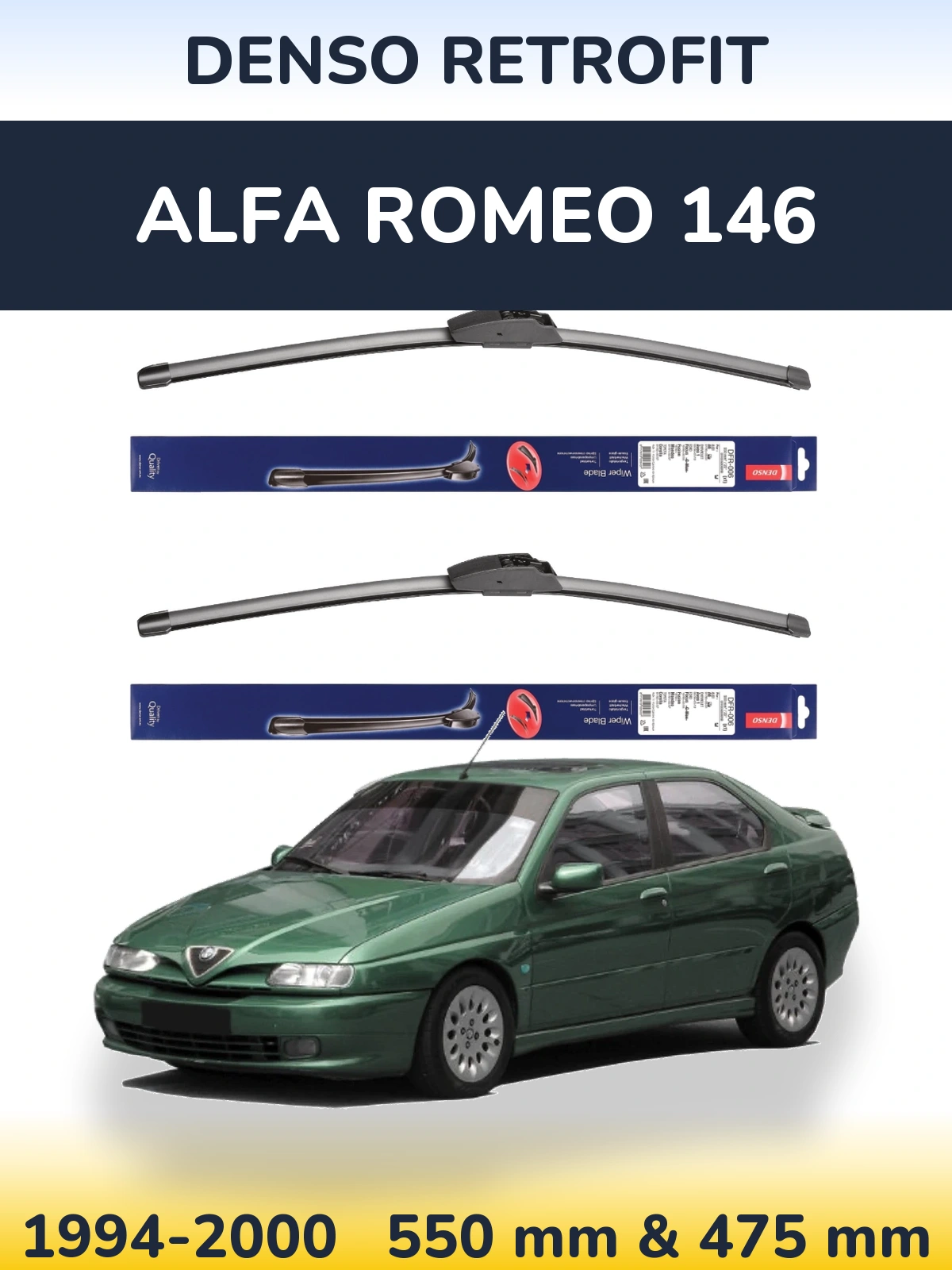 Komplet przednich wycieraczek Denso Retrofit 550 & 475 mm do Alfa Romeo 146 1994-2000