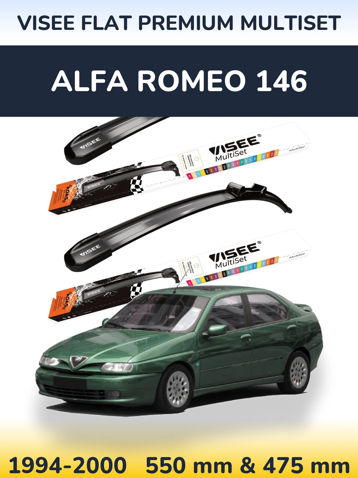 Komplet przednich wycieraczek VISEE FLAT PREMIUM MultiSet 550 & 475 mm do Alfa Romeo 146 1994-2000