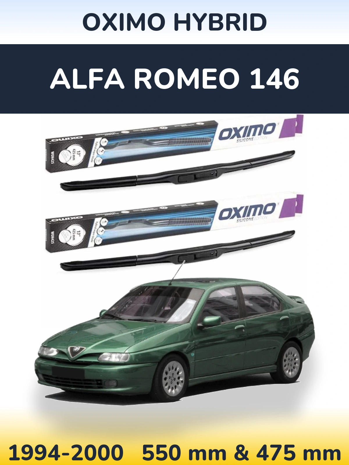 Комплект передних дворников Oximo Hybrid 550 & 475 мм для Alfa Romeo 146 1994-2000
