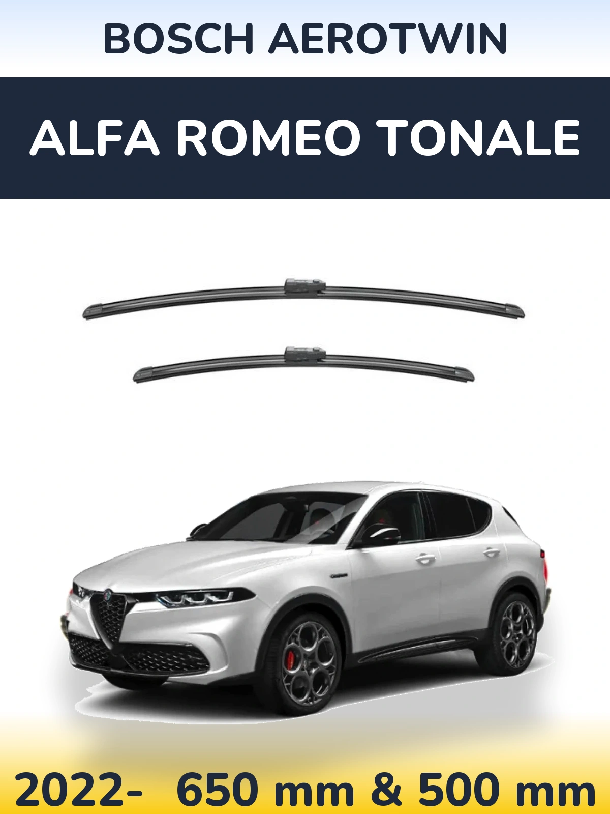 Front wiper blade set BOSCH AeroTwin 650 & 500 mm for Alfa Romeo Tonale 2022-2026