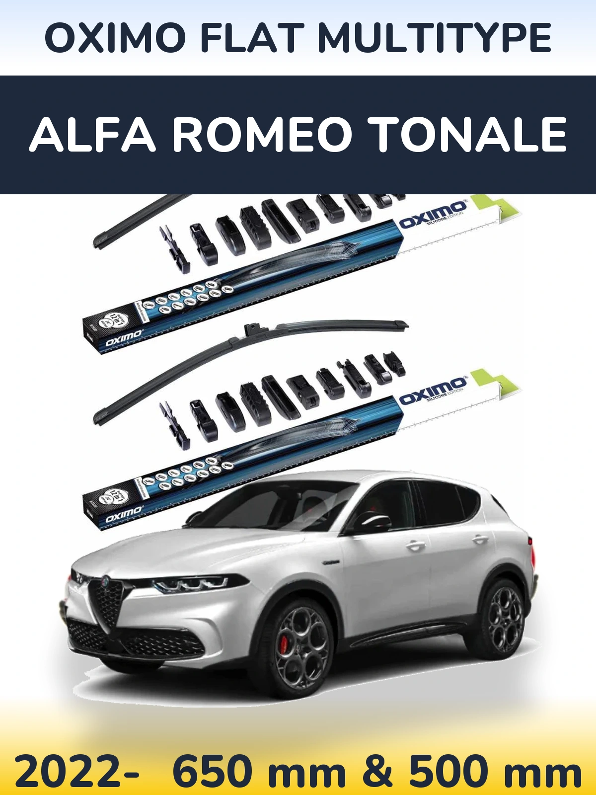 Komplet przednich wycieraczek Oximo Flat MultiType 650 & 500 mm do Alfa Romeo Tonale 2022-2026