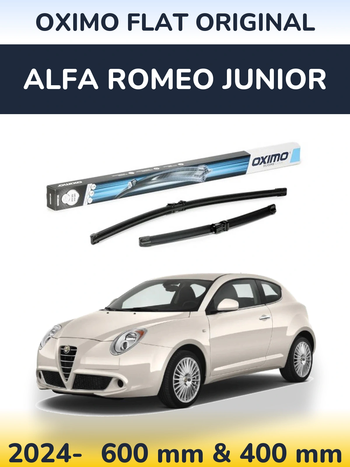 Комплект передних дворников Oximo Flat Original 600 & 400 мм для Alfa Romeo Junior 2024-2026
