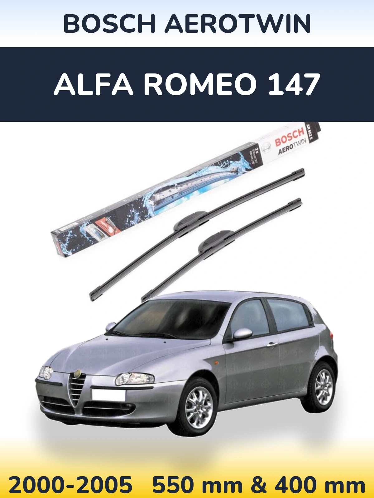 Front wiper blade set BOSCH AeroTwin 550 & 400 mm for Alfa Romeo 147 2000-2005
