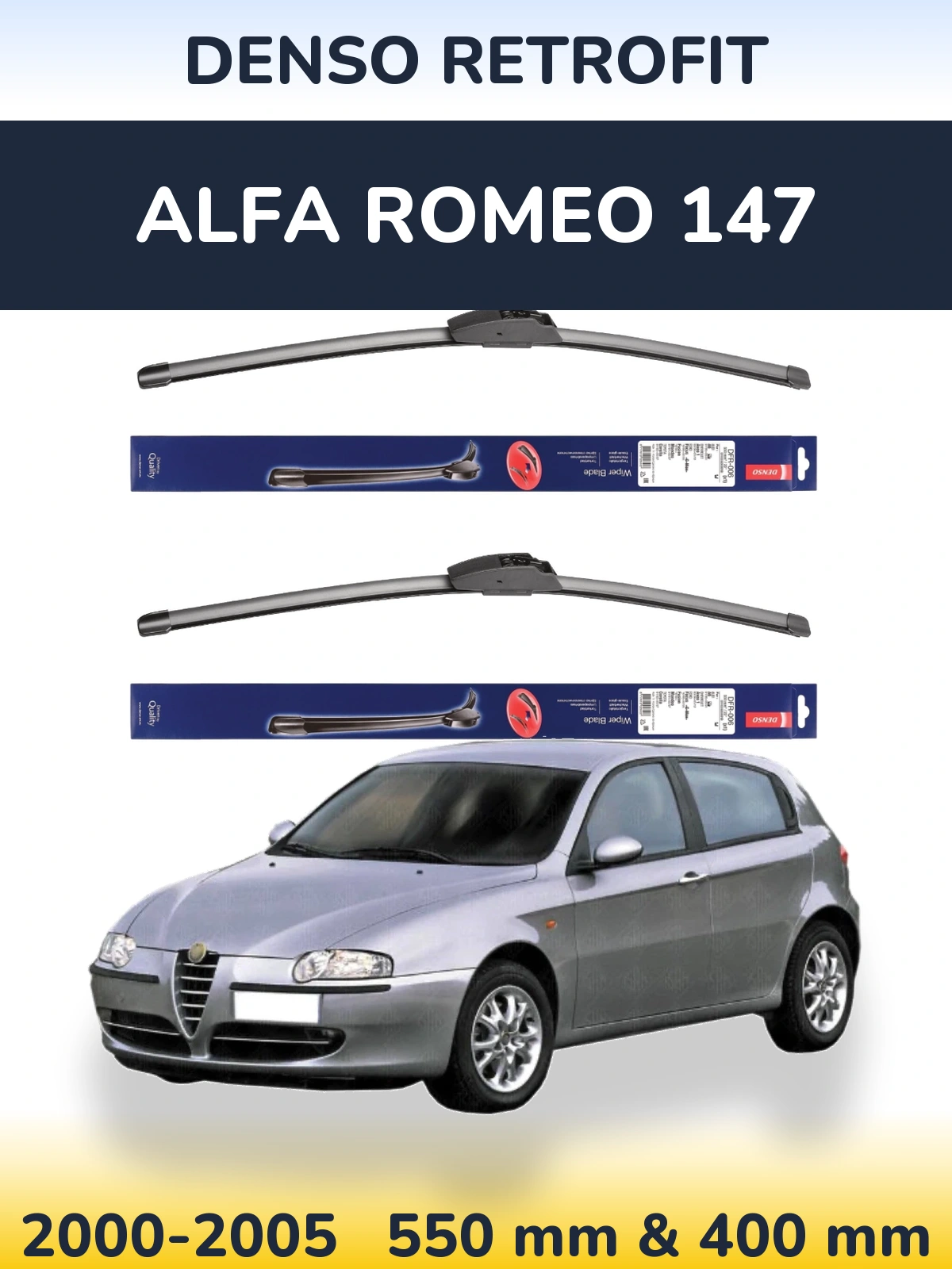 Front wiper blade set Denso Retrofit 550 & 400 mm for Alfa Romeo 147 2000-2005