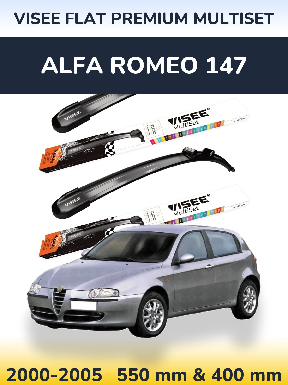 Комплект передних дворников VISEE FLAT PREMIUM MultiSet 550 & 400 мм для Alfa Romeo 147 2000-2005