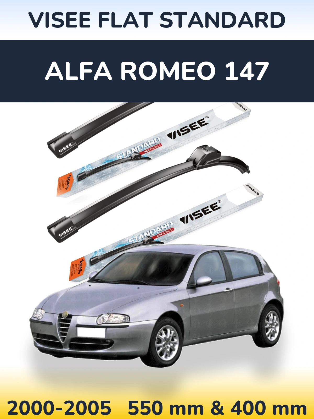 Комплект передніх щіток VISEE FLAT STANDARD 550 & 400 мм для Alfa Romeo 147 2000-2005
