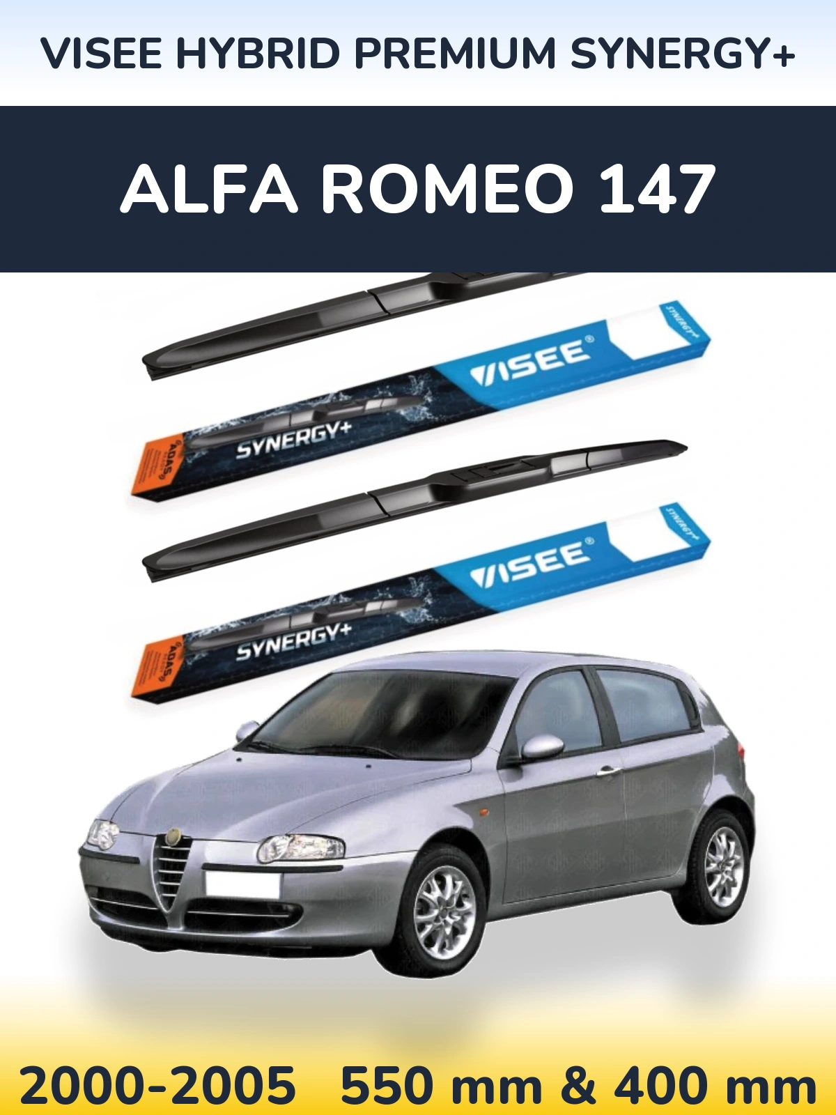 Front wiper blade set VISEE HYBRID PREMIUM SYNERGY+ 550 & 400 mm for Alfa Romeo 147 2000-2005