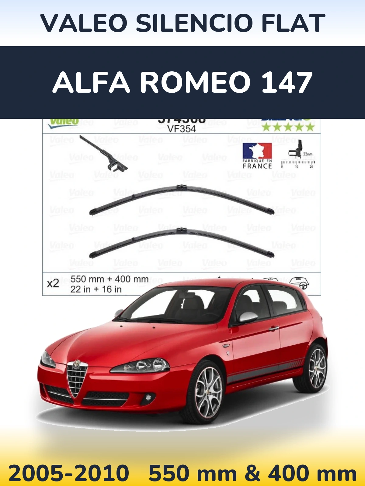 Komplet przednich wycieraczek Valeo Silencio Flat 550 & 400 mm do Alfa Romeo 147 2005-2010