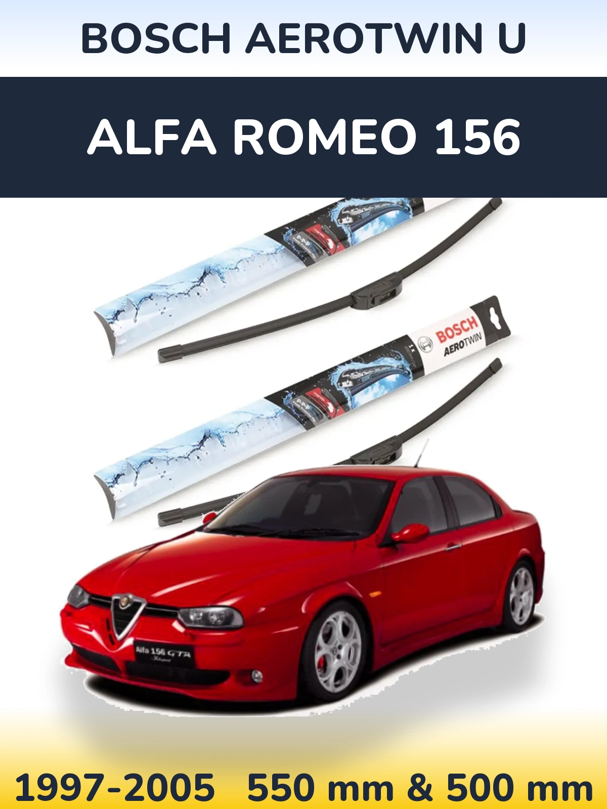 Front wiper blade set BOSCH AeroTwin U 550 & 500 mm for Alfa Romeo 156 1997-2005