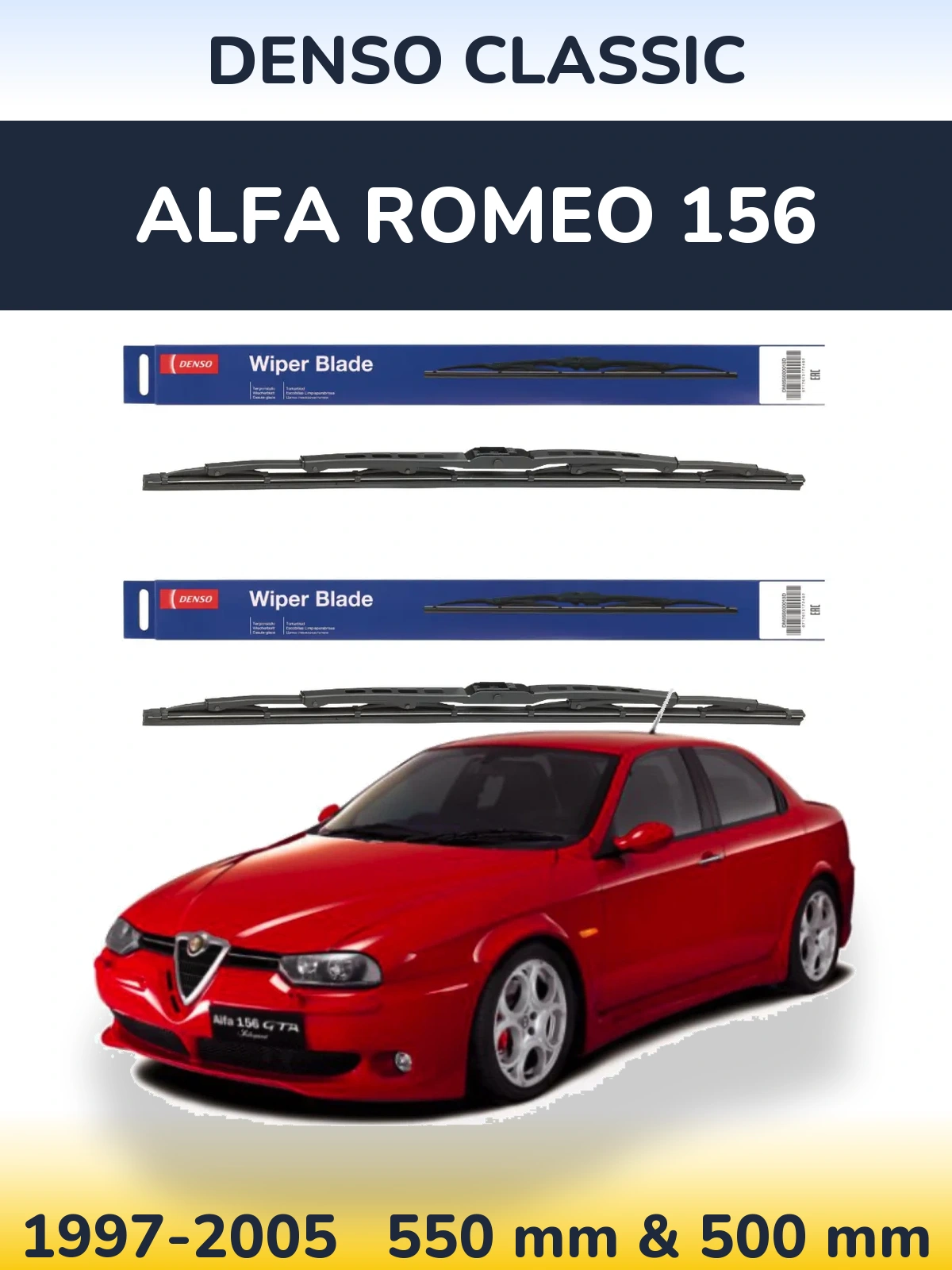 Комплект передних дворников Denso Classic 550 & 500 мм для Alfa Romeo 156 1997-2005